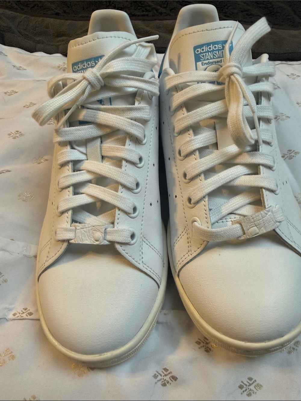 adidas White Leather Stan Smith with Light Blue Heel NWOT